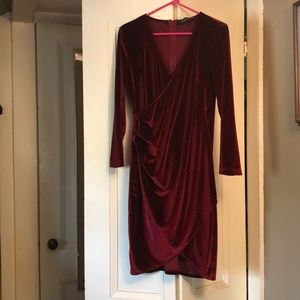 Burgundy Velvet Faux Wrap Dress